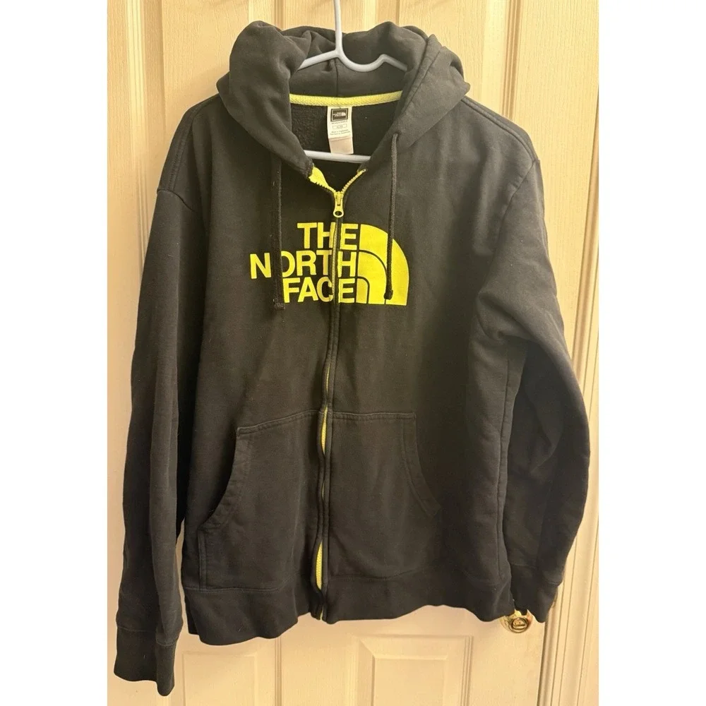 The North Face Men Large Logo Hoodie‎ Sweatshirt Black Yellow  XL
